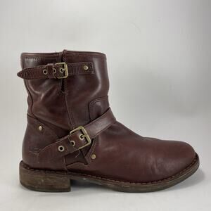 UGG Fabrizia Short Moto Motorcycle Boots Womens Size 9 Brown Leather Buckles